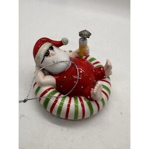 Cedar Key FL Santa Float‎ Ornament Hand Painted Ceramic Christmas Vacation